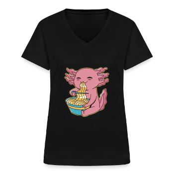 Lustiges Axolotl Ramen - Frauen-T-Shirt mit V-Ausschnitt - Schwarz - Vorne - Lela (165cm)