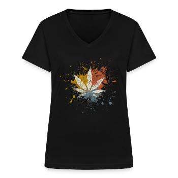 Cannabis - Vrouwen T-shirt met V-hals - zwart - Voor - Lela (165cm)
