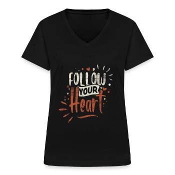 Cœur Amour - T-shirt col V Femme - noir - Devant - Lela (165cm)