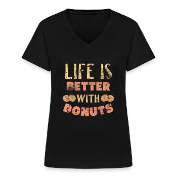 Donut - Frauen-T-Shirt mit V-Ausschnitt - Schwarz - Vorne - Lela (165cm)