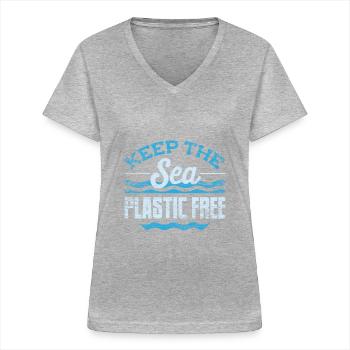 Plastic environmental protection - Women's V-neck T-shirt - sports grey - Front - Lela (165cm)