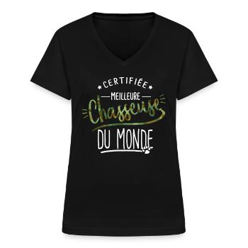 meilleure chasseuse humour femme chasse - T-shirt col V Femme - noir - Devant - Lela (165cm)
