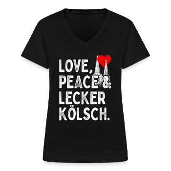 Love Peace Lecker Kölsch Köln Karneval Kölner Dom - Frauen-T-Shirt mit V-Ausschnitt - Schwarz - Vorne - Lela (165cm)