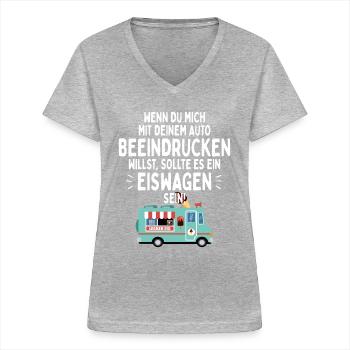 Eis Liebhaber Mich Mit Auto Beeindrucken Eiswagen - Frauen-T-Shirt mit V-Ausschnitt - Grau meliert - Vorne - Lela (165cm)