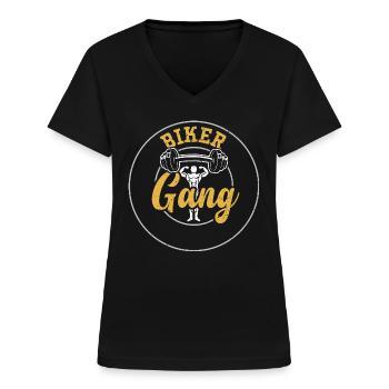 Biker Gang - Gym - T-shirt col V Femme - noir - Devant - Lela (165cm)