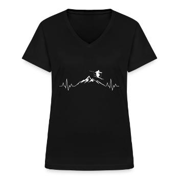 Ski Herzschlag Berge - Frauen-T-Shirt mit V-Ausschnitt - Schwarz - Vorne - Lela (165cm)