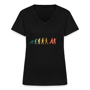 Feuerwehr Evolution Retro Feuerwehrmann - Frauen-T-Shirt mit V-Ausschnitt - Schwarz - Vorne - Lela (165cm)