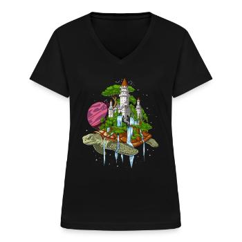 Kosmische Schildkröte - Frauen-T-Shirt mit V-Ausschnitt - Schwarz - Vorne - Lela (165cm)