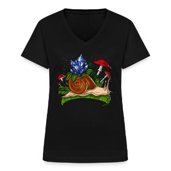 Kristalle Schnecke Natur - Frauen-T-Shirt mit V-Ausschnitt - Schwarz - Vorne - Lela (165cm)