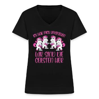 Mallorca Sprüche Die Geilsten hier Einhorn Party - Frauen-T-Shirt mit V-Ausschnitt - Schwarz - Vorne - Lela (165cm)