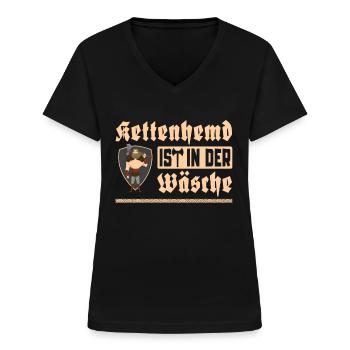 KETTENHEMD WIKINGER MITTELALTER SPRUCH METZGER - Frauen-T-Shirt mit V-Ausschnitt - Schwarz - Vorne - Lela (165cm)
