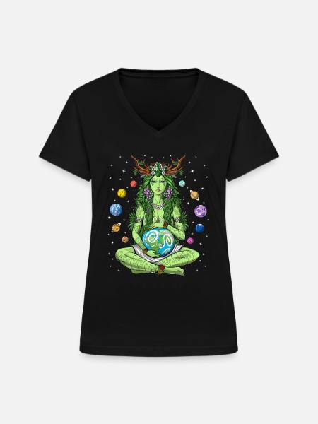 Göttin Gaia - Frauen-T-Shirt mit V-Ausschnitt - Schwarz
