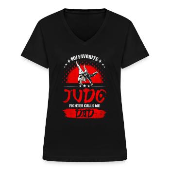 Mon combattant de judo préféré m’appelle Papa Design - T-shirt col V Femme - noir - Devant - Lela (165cm)