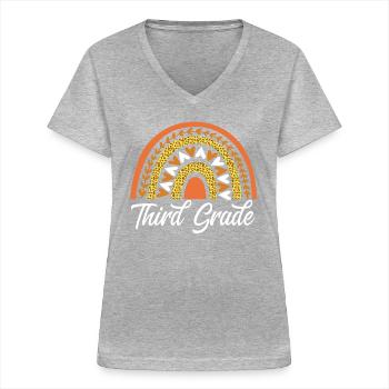 Leopard-regenbogen-design Der Dritten Klasse Für - Frauen-T-Shirt mit V-Ausschnitt - Grau meliert - Vorne - Lela (165cm)