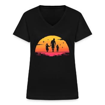 Père et fille - père et fils, papa fils et fille - T-shirt col V Femme - noir - Devant - Lela (165cm)