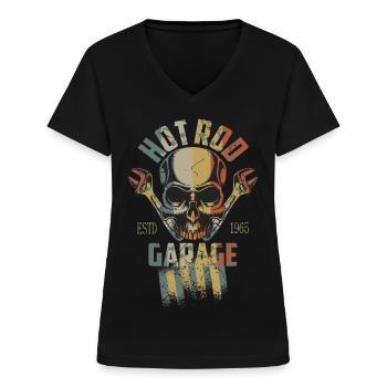 Hot Rod - T-shirt col V Femme - noir - Devant - Lela (165cm)