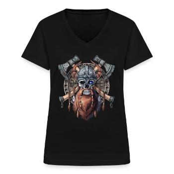 Viking Skull OFFICIEL - T-shirt med V-hals til damer - sort - Foran - Lela (165cm)