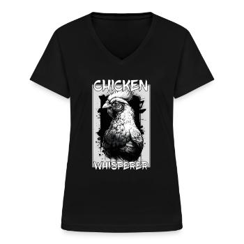 Hühner Flüsterer Bauernhof Bauer Hühnerstall Huhn - Frauen-T-Shirt mit V-Ausschnitt - Schwarz - Vorne - Lela (165cm)