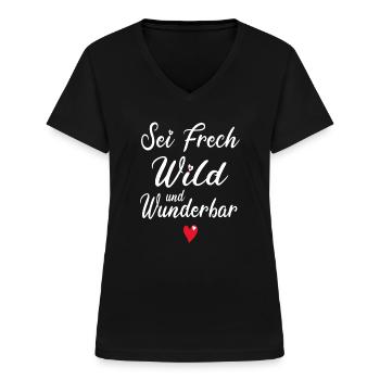 Frech Wild Wunderbar Freche Mädchen Sprüche - Frauen-T-Shirt mit V-Ausschnitt - Schwarz - Vorne - Lela (165cm)