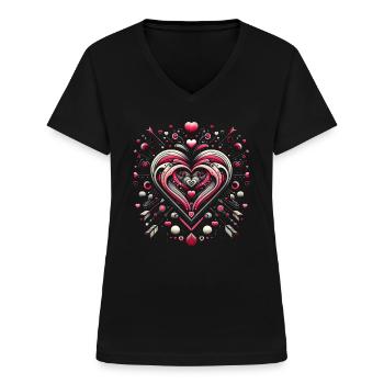 Heart Swirl Romance - Women's V-neck T-shirt - black - Front - Lela (165cm)