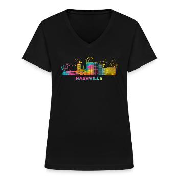 Nashvillian Skyline Nashville - Frauen-T-Shirt mit V-Ausschnitt - Schwarz - Vorne - Lela (165cm)