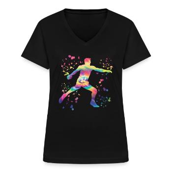 Diskuswerfer Colorsplash Diskuswurf - Frauen-T-Shirt mit V-Ausschnitt - Schwarz - Vorne - Lela (165cm)