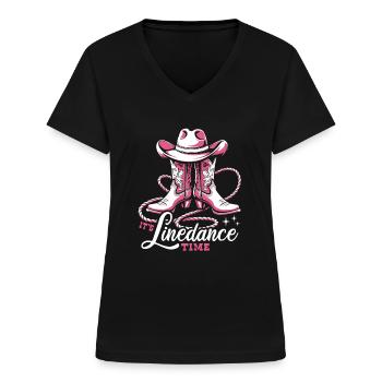 It's Linedance Time - Country Fan - Geschenk - Frauen-T-Shirt mit V-Ausschnitt - Schwarz - Vorne - Lela (165cm)
