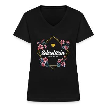 Sekretärin mit Herz - Frauen-T-Shirt mit V-Ausschnitt - Schwarz - Vorne - Lela (165cm)