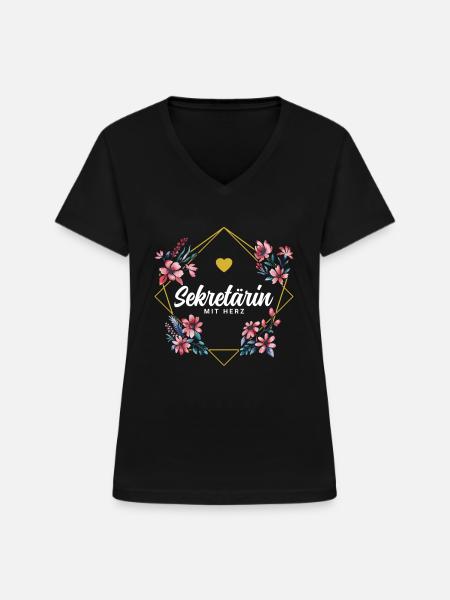 Sekretärin mit Herz - Frauen-T-Shirt mit V-Ausschnitt - Schwarz