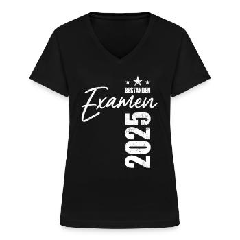 Examen bestanden 2025 - Prüfung - Erfolg - Frauen-T-Shirt mit V-Ausschnitt - Schwarz - Vorne - Lela (165cm)