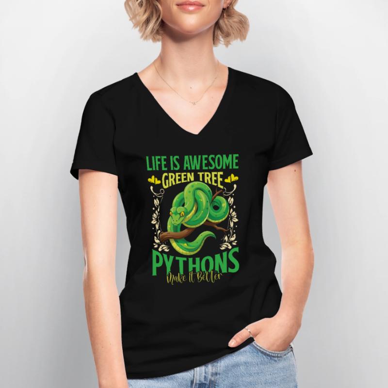 Green Tree Python Women's V-neck T-shirt