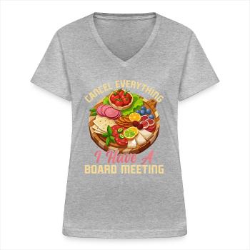 Planche de charcuterie amusante - T-shirt col V Femme - gris chiné - Devant - Lela (165cm)