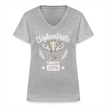 elephantastic since 1978 - Women's V-neck T-shirt - sports grey - Front - Lela (165cm)
