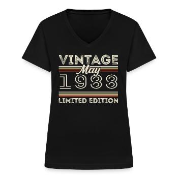 Mai 1988 Anniversaire 1988, Légendaire depuis mai 1988 - T-shirt col V Femme - noir - Devant - Lela (165cm)