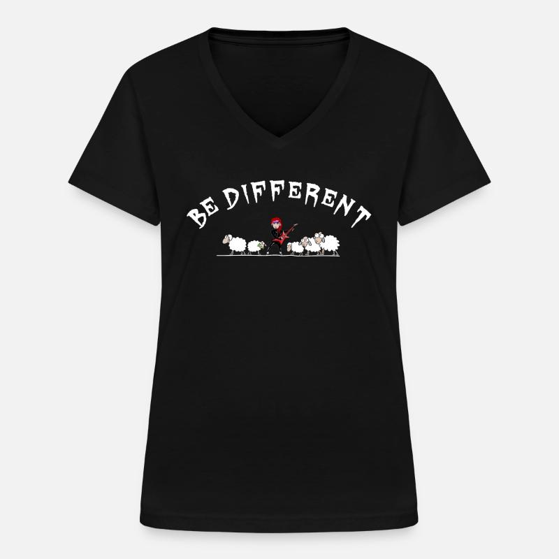 Schaf - sei anders - Hardrockschaf - Frauen-T-Shirt mit V-Ausschnitt - Schwarz