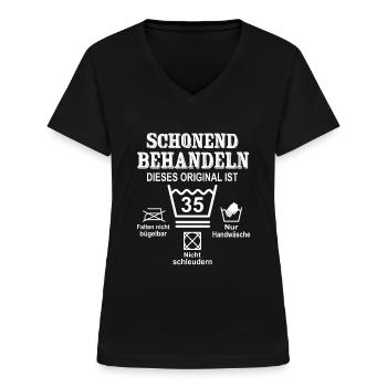 Schonend Behandeln 35 Geburtstag 35 Jahre Geschenk - Frauen-T-Shirt mit V-Ausschnitt - Schwarz - Vorne - Lela (165cm)