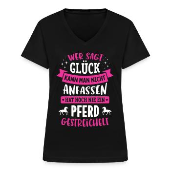 PFERD GLÜCK REITERIN GESCHENK - Frauen-T-Shirt mit V-Ausschnitt - Schwarz - Vorne - Lela (165cm)