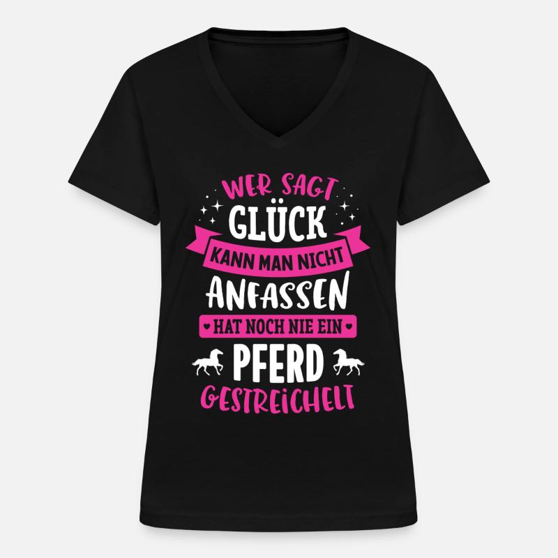 PFERD GLÜCK REITERIN GESCHENK - Frauen-T-Shirt mit V-Ausschnitt - Schwarz