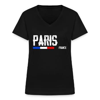 J'aime Paris Nom de Ville en France - T-shirt col V Femme - noir - Devant - Lela (165cm)