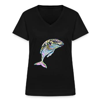Wal - Frauen-T-Shirt mit V-Ausschnitt - Schwarz - Vorne - Lela (165cm)