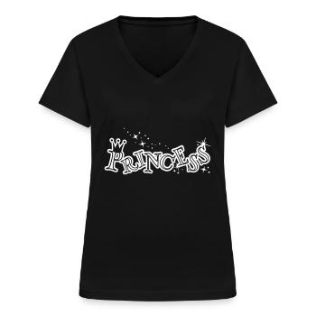 Prinzessin Schrift mit Krone und Glitzer Sternchen - Frauen-T-Shirt mit V-Ausschnitt - Schwarz - Vorne - Lela (165cm)