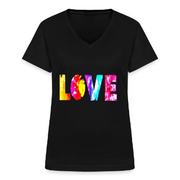 Love Lover love, alles ist Liebe Hippie - Frauen-T-Shirt mit V-Ausschnitt - Schwarz - Vorne - Lela (165cm)