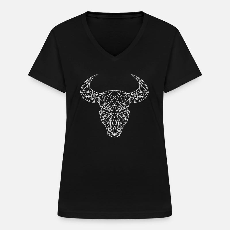 Sternzeichen Stier Polygon - Frauen-T-Shirt mit V-Ausschnitt - Schwarz