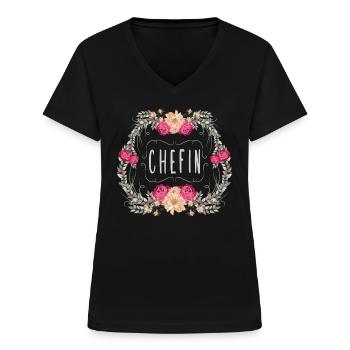Schönes Chefin Geschenk mit Blumenkranz - Frauen-T-Shirt mit V-Ausschnitt - Schwarz - Vorne - Lela (165cm)