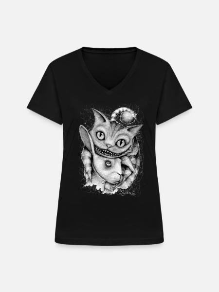 Stregatto & Weißlack - Frauen-T-Shirt mit V-Ausschnitt - Schwarz