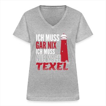 Holland Insel Texel Leuchtturm Geschenk - Frauen-T-Shirt mit V-Ausschnitt - Grau meliert - Vorne - Lela (165cm)