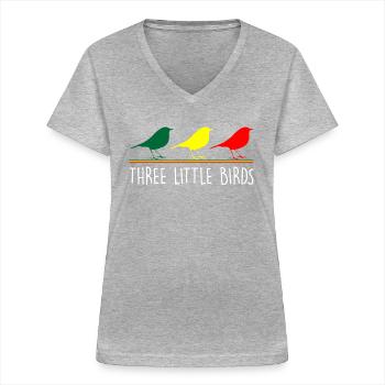 Trois petits oiseaux | Musique reggae 420 Rastafarian - T-shirt col V Femme - gris chiné - Devant - Lela (165cm)
