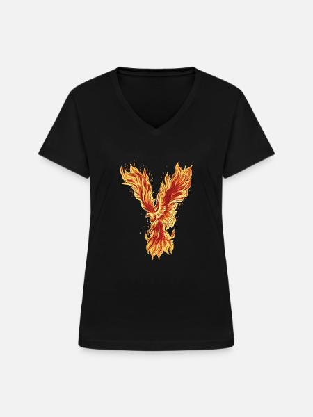 Feuer Phoenix - Frauen-T-Shirt mit V-Ausschnitt - Schwarz