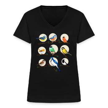 Gartenvögel, Vögel, Meisen, - Frauen-T-Shirt mit V-Ausschnitt - Schwarz - Vorne - Lela (165cm)