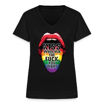 Embrassez qui que ce soit le baiser que vous voulez drapeau arc-en-ciel - T-shirt col V Femme - noir - Devant - Lela (165cm)